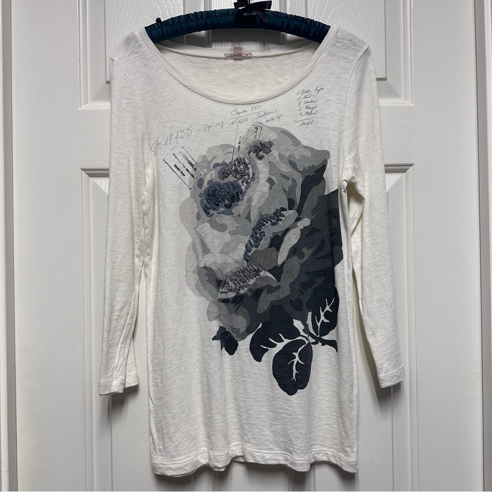 J Crew cotton 3/4 sleeve T shirt with embroidered details Size M. NWOT